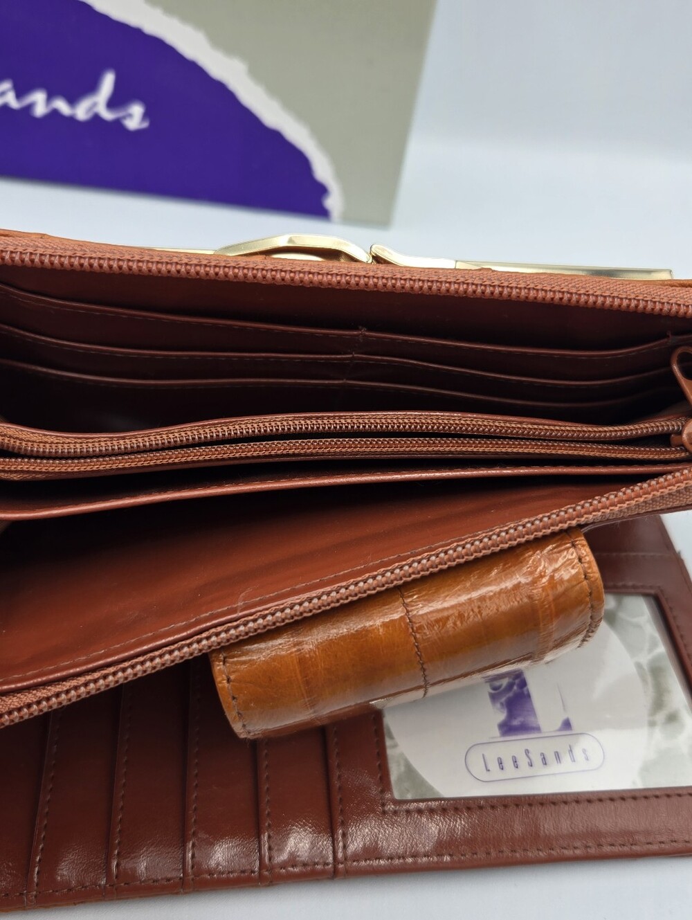 Lee Sands Brown Tan Genuine Eelskin Continental Wallet Vintage Clutch - Picture 10 of 14